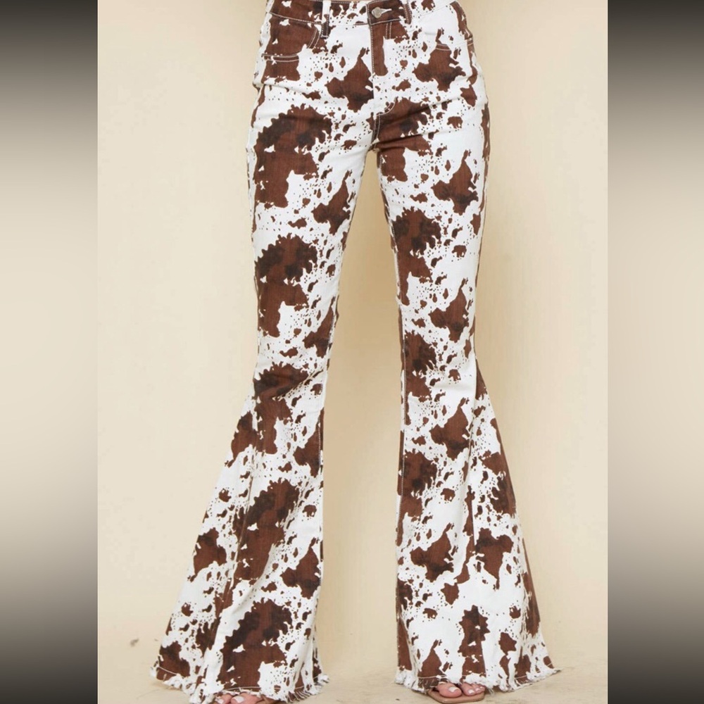Brown and White Cow Print bell bottoms